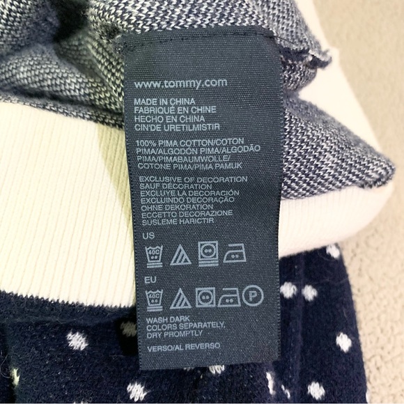 Tommy Hilfiger button back sweater navy blue polka dot pima cotton sz XL EUC OBO - Picture 10 of 12